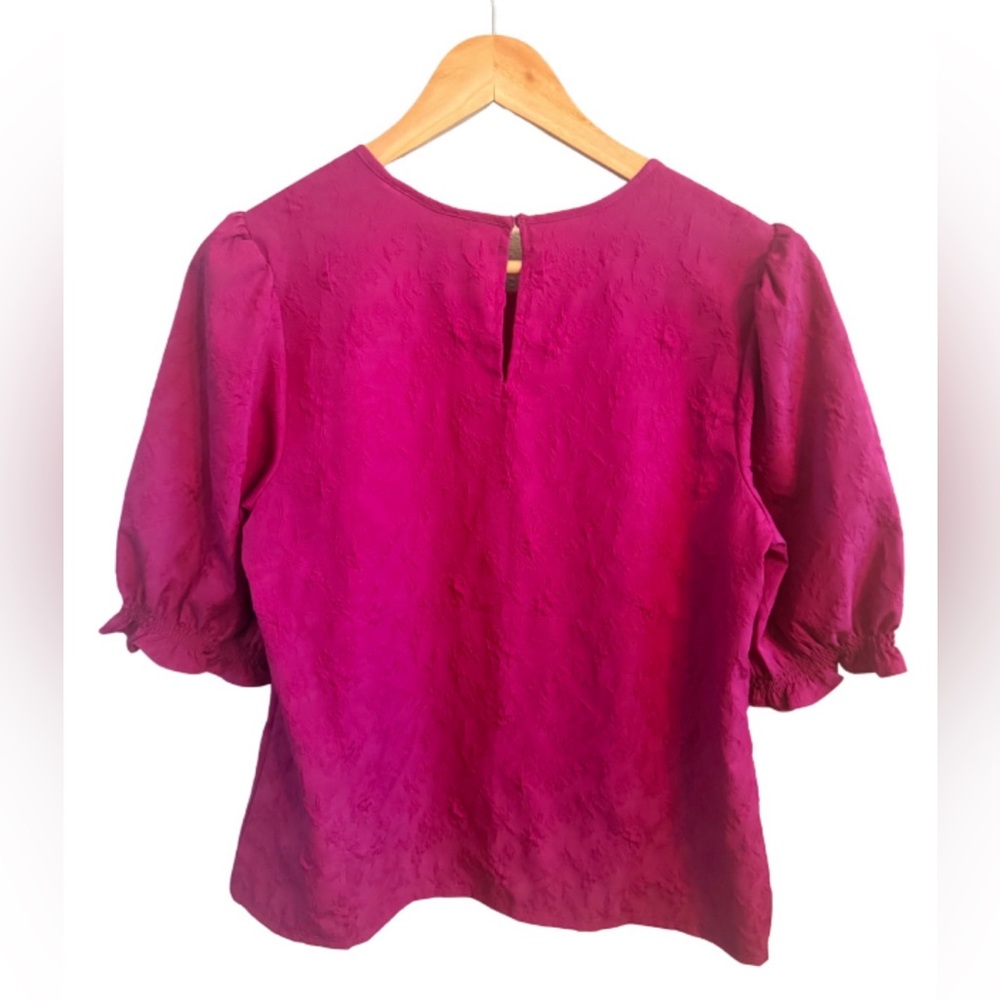 Ted Baker Brocade Magenta Puff Sleeve Blouse Medium - Picture 3 of 7